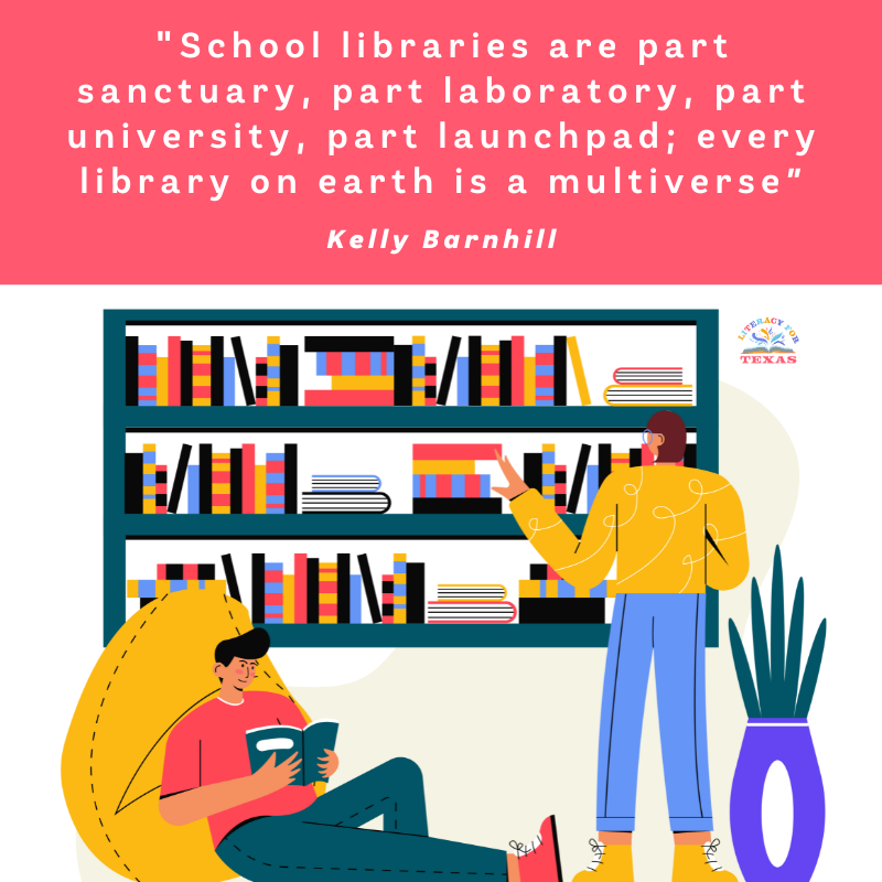 LiteracyForTX's tweet photo. Welcome to #SchoolLibraryMonth! Our libraries are the beating heart of our schools, energizing minds and nurturing dreams. This month, let's celebrate by sharing what makes our libraries unique. Post a photo or story that highlights the magic of your library! 📚 #TLChat https://t.co/nM6Gg40iCa