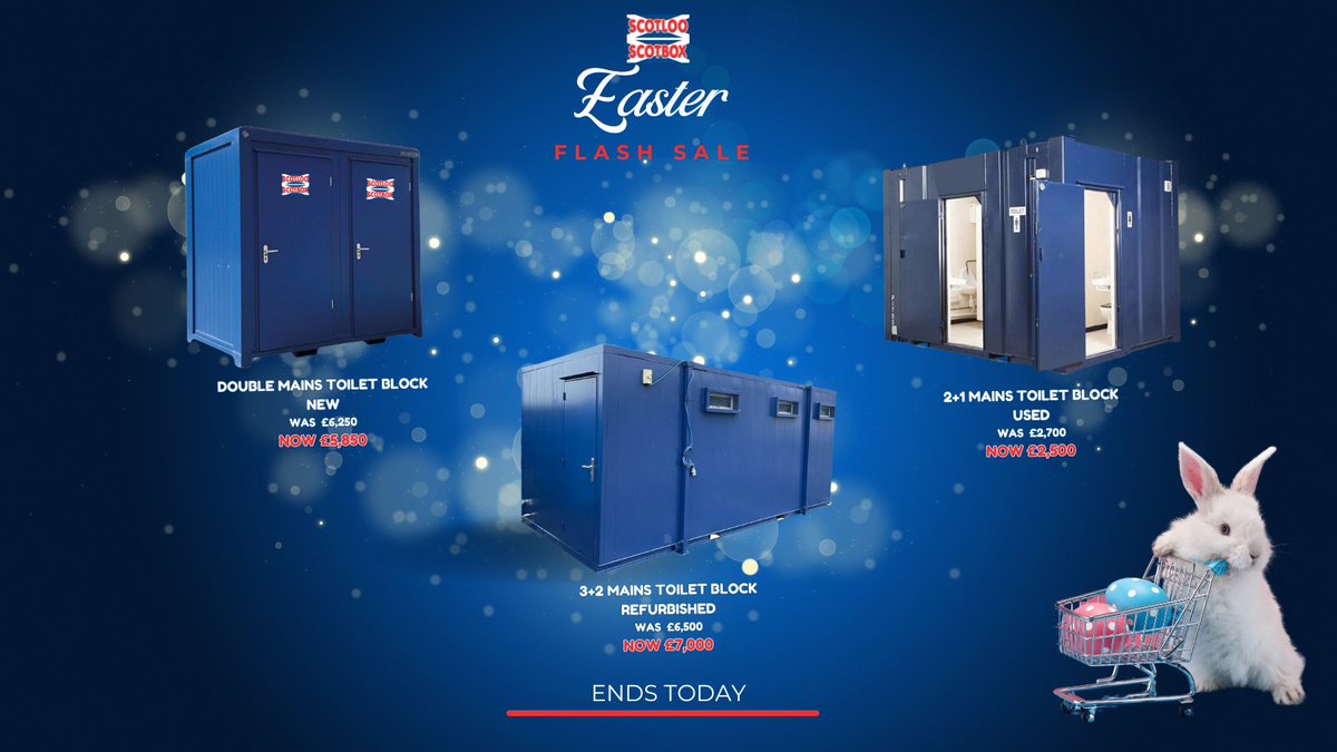 ScotlooScotbox's tweet photo. 🐰 Hop on over to our Easter flash sale and get your portable toilet solutions before it's too late! With prices dropping faster than a bunny on a sugar high, you're sure to find the perfect site solution.
https://t.co/4nAItofXLS
#easterdeals #portabletoilets #scotland https://t.co/Svi8P4MH3R