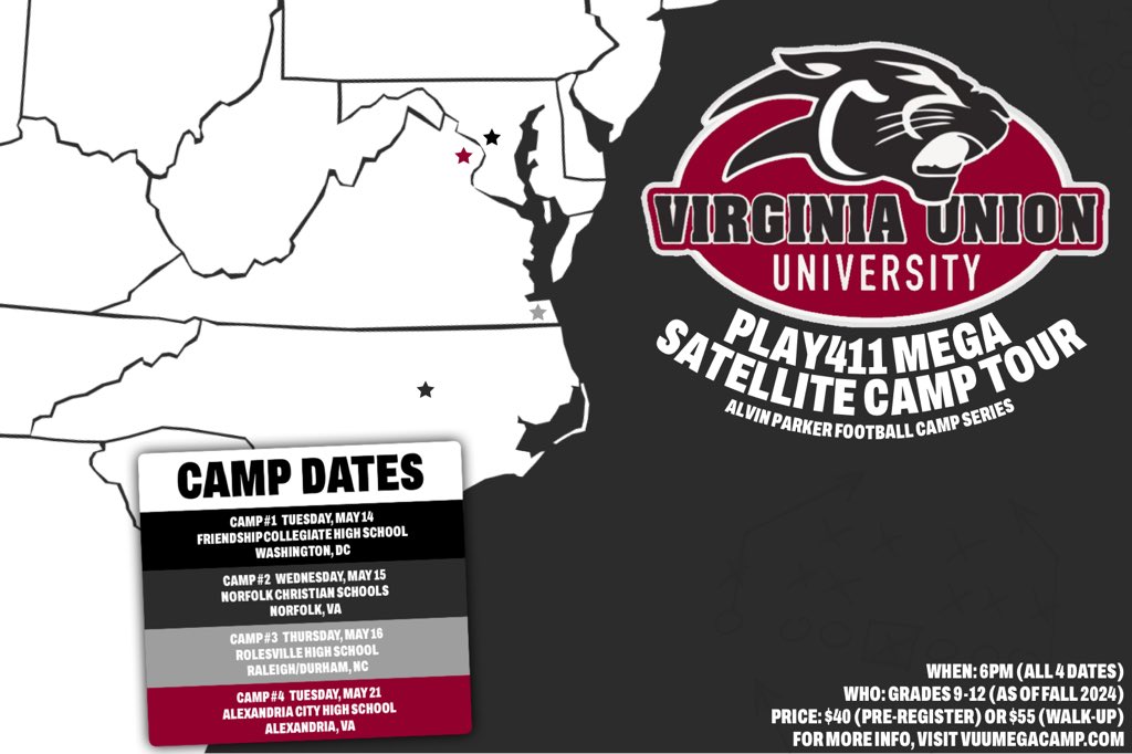 PLAY411 Mega Satellite Camp Tour Hitting 4 Locations •DC •Norfolk •Raleigh •Northern Virginia Get signed up today 👉🏾 vuumegacamp.com