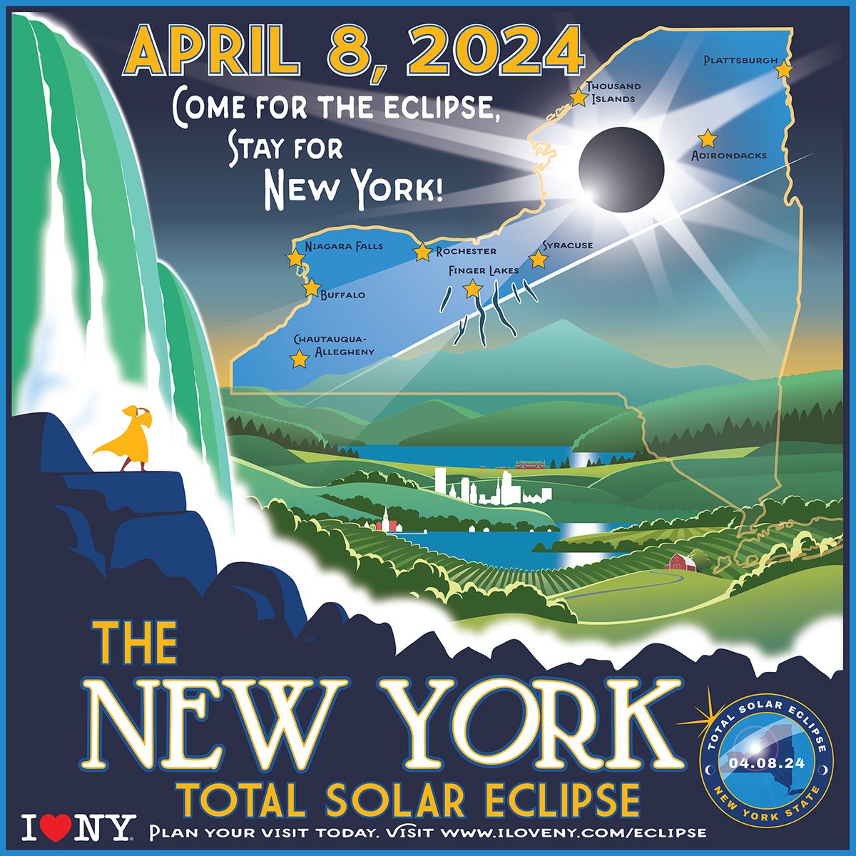 EmpireStateDev's tweet photo. 🌌 The celestial event of the year is one week away! Join us in New York State on April 8th for the total solar eclipse. Find the best viewing locations and eclipse-related activities: https://t.co/gWTrT2qqB5 https://t.co/hAR17B2PpO