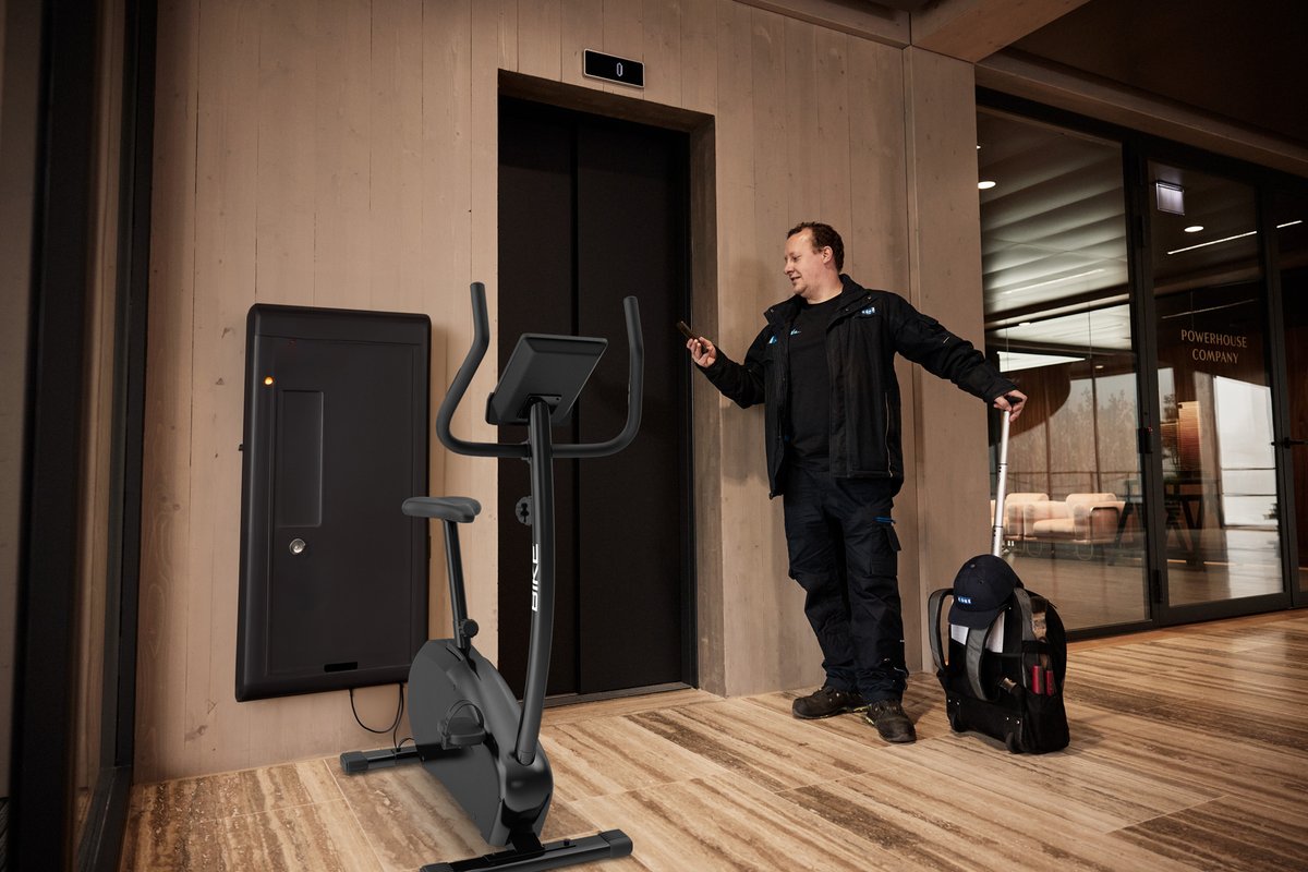 Fitness meets vertical transportation! Now you can exercise during the workday and have more time for other activities later. This new pedal-powered elevator is good for you and the planet. 🚴‍♀️🌎 #AprilFools