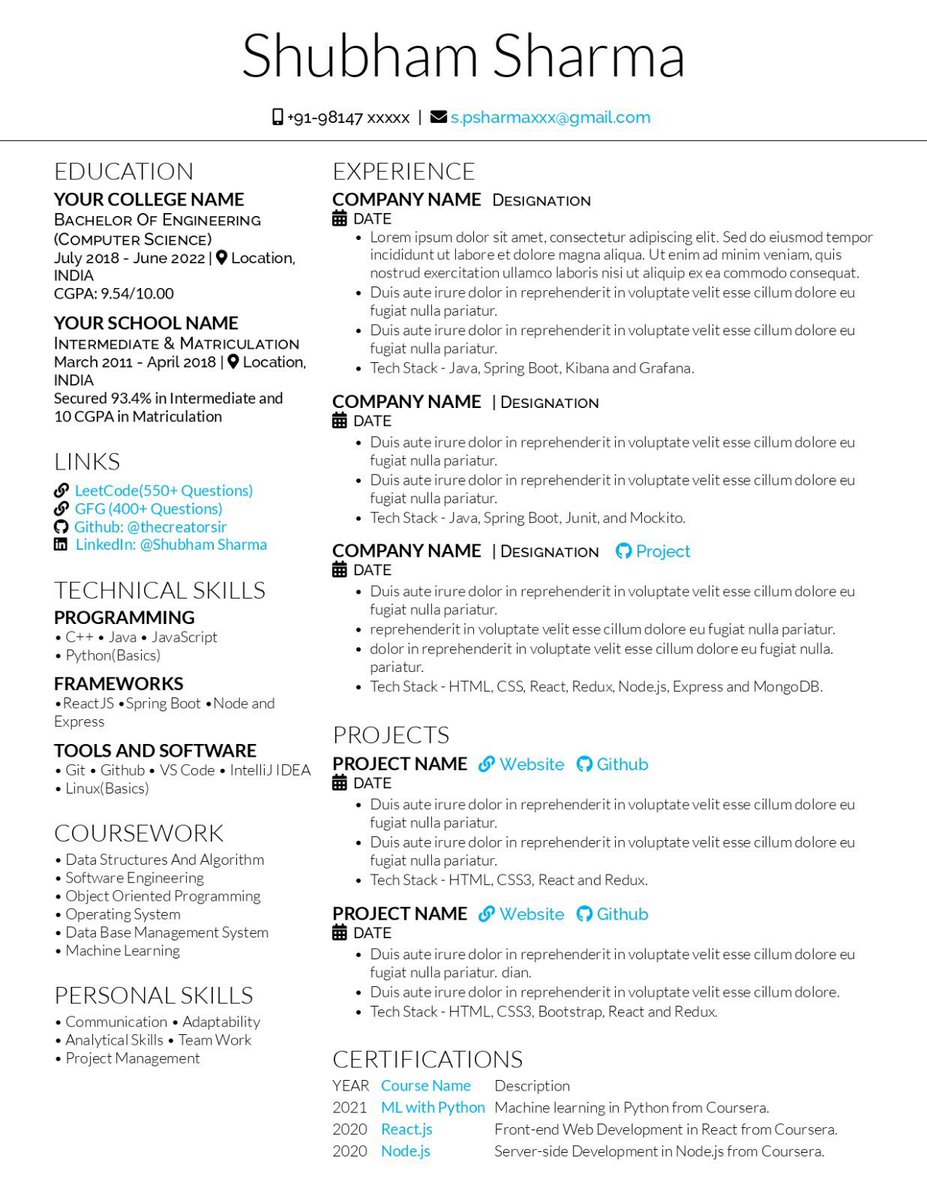 This Resume helped me in getting an interview calls from companies like <a href="/Google/">Google</a>, <a href="/Microsoft/">Microsoft</a> ,<a href="/amazonIN/">Amazon India</a> , and many more. 💼

I am sharing the exact editable template for this 🤩

To get it:-  
1. Follow me (So that I can DM) 
2. Like &amp; Repost 
3. Reply "Resume"

#resume