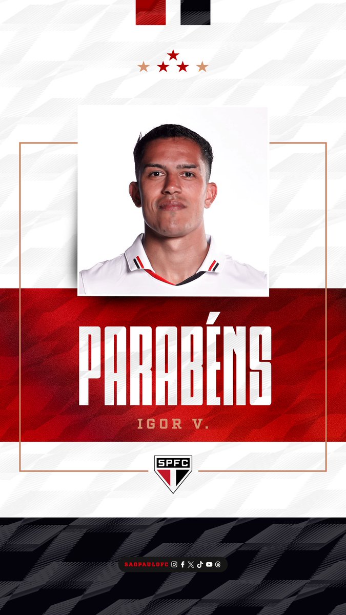 SaoPauloFC's tweet photo. 🥳 Feliz aniversário, Igor Vinícius!

O lateral completa 2️⃣7️⃣ anos nesta segunda-feira. Natural de Sinop (MT), Igor é campeão do Paulista de 2021, da Copa do Brasil de 2023 e da Supercopa Rei de 2024.

Parabéns e felicidades! 🎉

#VamosSãoPaulo 🇾🇪 https://t.co/EZ7dOmpgSI