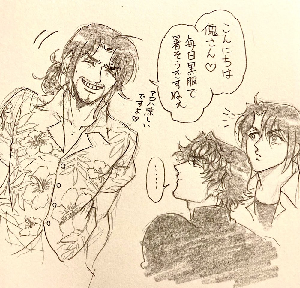 ポニテ江崎さんとイ鬼さん描いてた。ついでに白寿ミズハラと妖精。 