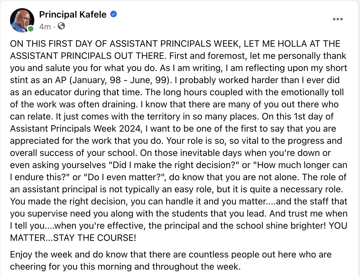 Principal Kafele (@principalkafele) on Twitter photo ON THIS FIRST DAY OF ASSISTANT PRINCIPALS WEEK, LET ME HOLLA AT THE ASSISTANT PRINCIPALS OUT THERE. <a href="/NAESP/">National Assoc. of Elementary School Principals</a> <a href="/NASSP/">National Assoc. of Secondary School Principals</a> ON THIS FIRST DAY OF ASSISTANT PRINCIPALS WEEK, LET ME HOLLA AT THE ASSISTANT PRINCIPALS OUT THERE. <a href="/NAESP/">National Assoc. of Elementary School Principals</a> <a href="/NASSP/">National Assoc. of Secondary School Principals</a>
