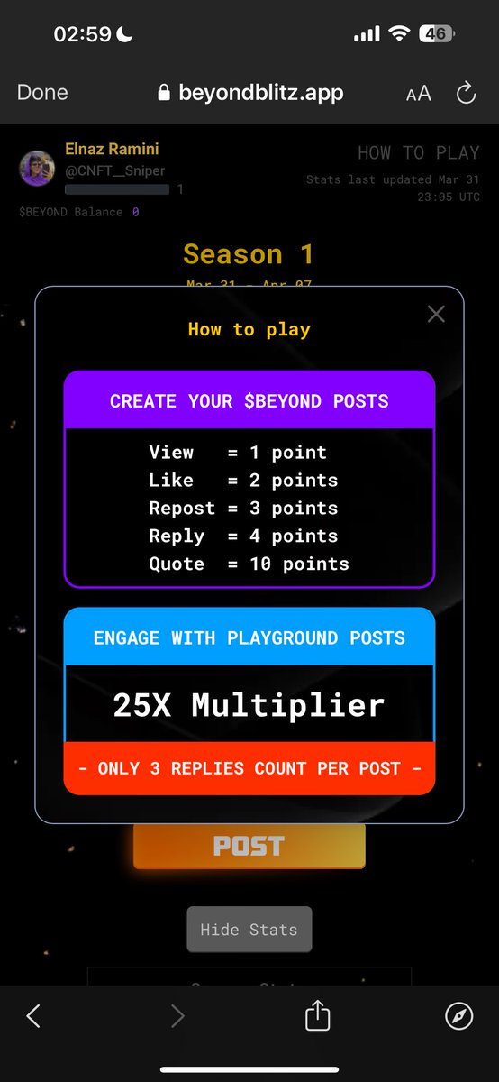 ❌❌فقط ۶ روز فارم ❌ بعد به سرعت تحویل توکن 🤗🤗
عالیه پروژه $BEYOND امتیاز دهیش هو به این صورت . یادت نره کوت کنی 😃 . <a href="/PlayGroundCorp/">PlayGround</a>  پست اختصاصی هم بزن براش بدون تگ دیگه ای تا بترکونه 😘

بریم برای تعامل تا ۳۰۰ ریتویت ♻️♻️♻️🤗