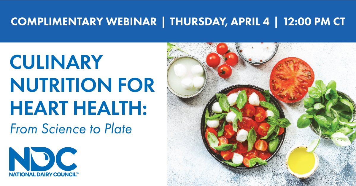 National Dairy Council (@ntldairycouncil) on Twitter photo Webinar alert! There’s still time to register and join our free CEU/CME webinar on April 4: Culinary Nutrition for Heart Health From Science to Plate with <a href="/AmyMyrdalMiller/">Amy Myrdal Miller</a>. Register here: bit.ly/43bXhZw Webinar alert! There’s still time to register and join our free CEU/CME webinar on April 4: Culinary Nutrition for Heart Health From Science to Plate with <a href="/AmyMyrdalMiller/">Amy Myrdal Miller</a>. Register here: bit.ly/43bXhZw