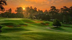 Sun set at golf course.