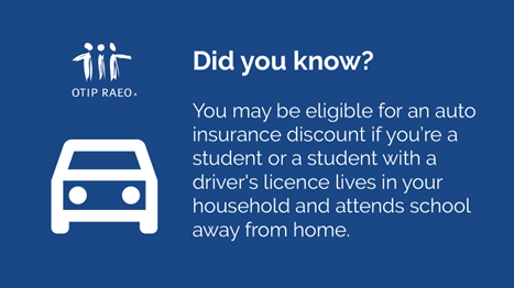 Did you know? You may be eligible for an auto insurance discount if you’re a student or a student with a driver's licence lives in your household and attends school away from home. Learn more: bit.ly/3VErzTa #OTIPUpdate
