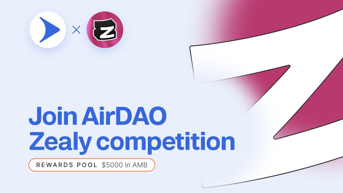 ascendianetwork's tweet photo. Starting today, #AirDAO's April Zealy Sprint kicks off under the guidance of our new manager!
Get ready to showcase your skills and creativity to compete for $5,000 in $AMB prize pool.

Learn more about competition rules 👇
https://t.co/nqhqMyjuqh https://t.co/69cib5JQN5