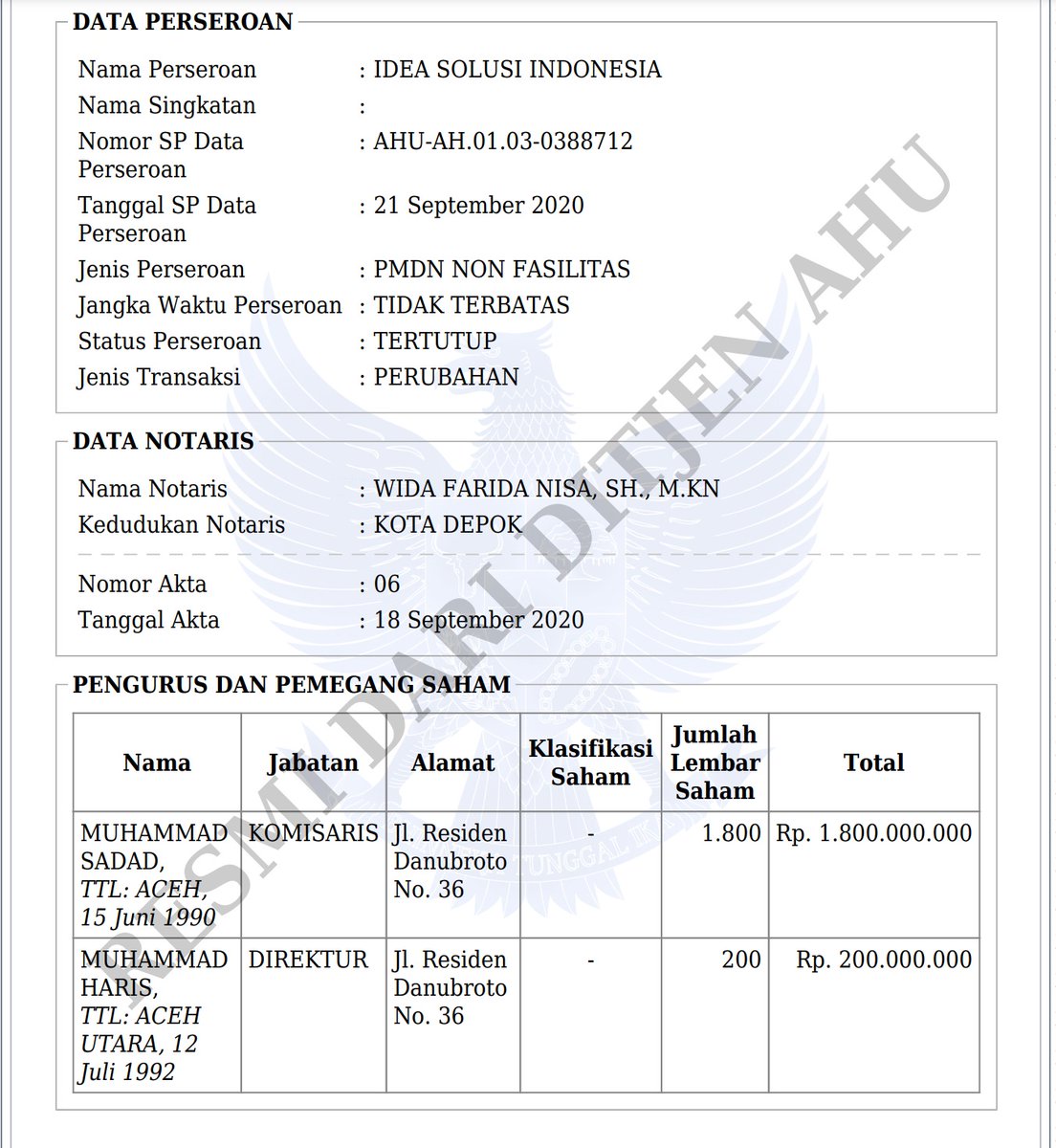 PartaiSocmed's tweet photo. Ceritanya begini, brand ERIGO itu milik PT. Idea Solusi Indonesia yg sahamnya hampir seluruhnya dimiliki oleh Muhammad Sadad, yg lebih dikenal dgn panggilan Sadad saja. Berikut bukti pendaftaran merek dan bukti kepemilikan saham perusahaannya. https://t.co/UpbYxDGDAH