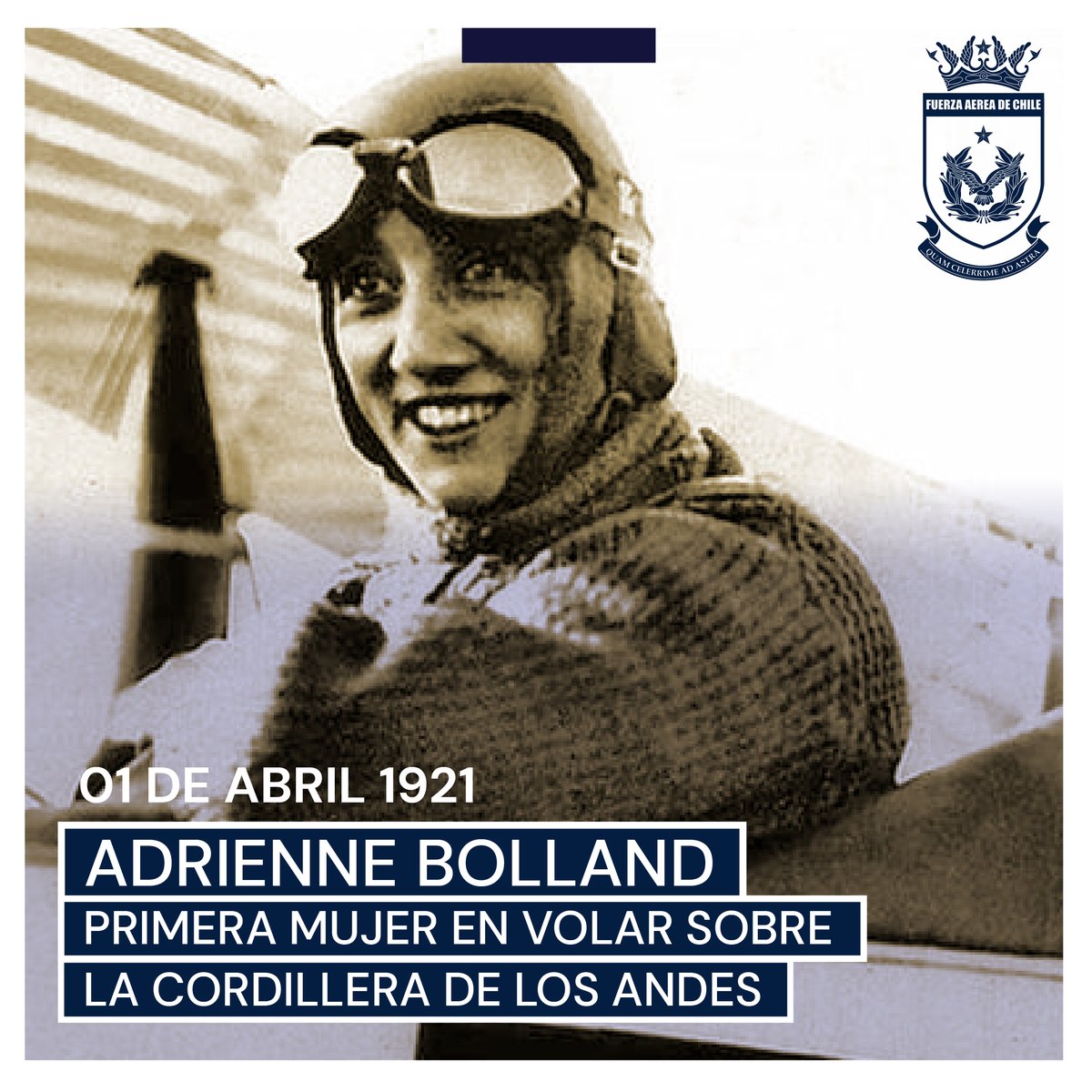 Un día como hoy, una aviadora de 26 años alzó vuelo en #Mendoza en un Caudron G3 biplaza, sin mapa ni brújula 😳, para cruzar la cordillera de los #Andes. Así fue como Adrienne Bolland logró cruzar cerca de su punto más alto, el Cerro Aconcagua, aterrizando en #Santiago de #Chile