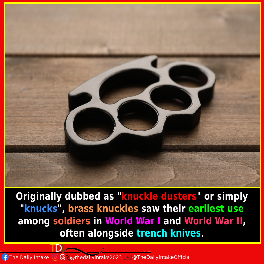 Did you know? Knuckle dusters, also known as 'knucks', were wielded by soldiers in World War I and II, packing a punch in combat! 💥 #DidYouKnow #MilitaryHistory #BrassKnuckles #CombatFacts #KnucklePower #WarriorStyle #BrassKnuckles #HistoryInYourHands #TheDailyIntake