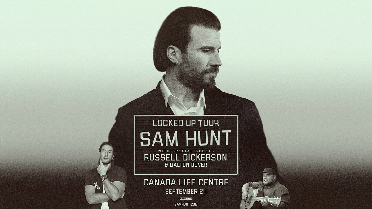 CONCERT ANNOUNCEMENT! @SamHuntMusic with @russelled and @DaltonDover3 on September 24th at @CanadaLifeCtr !! Live Nation presale this Thursday. General on-sale this Friday, April 4th! #BrodyAndKarly