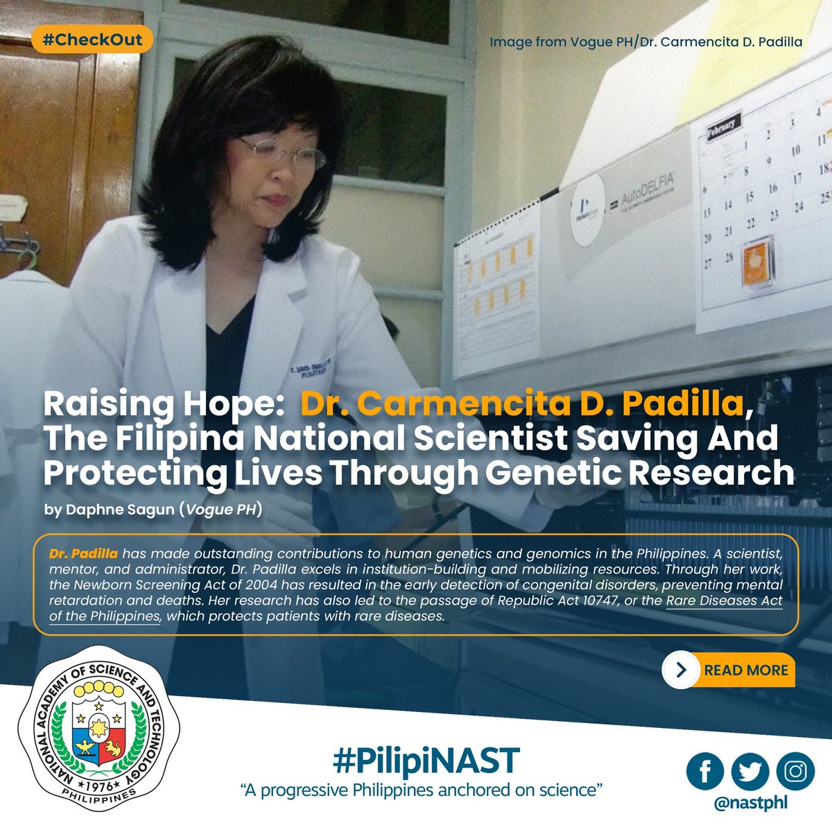 LOOK: Newly conferred National Scientist Carmencita D. Padilla featured on <a href="/vogueph/">Vogue Philippines</a>!

Check out the inspiring article on Vogue PH through this link: vogue.ph/international-…

#NASTPHL
#PilipiNAST