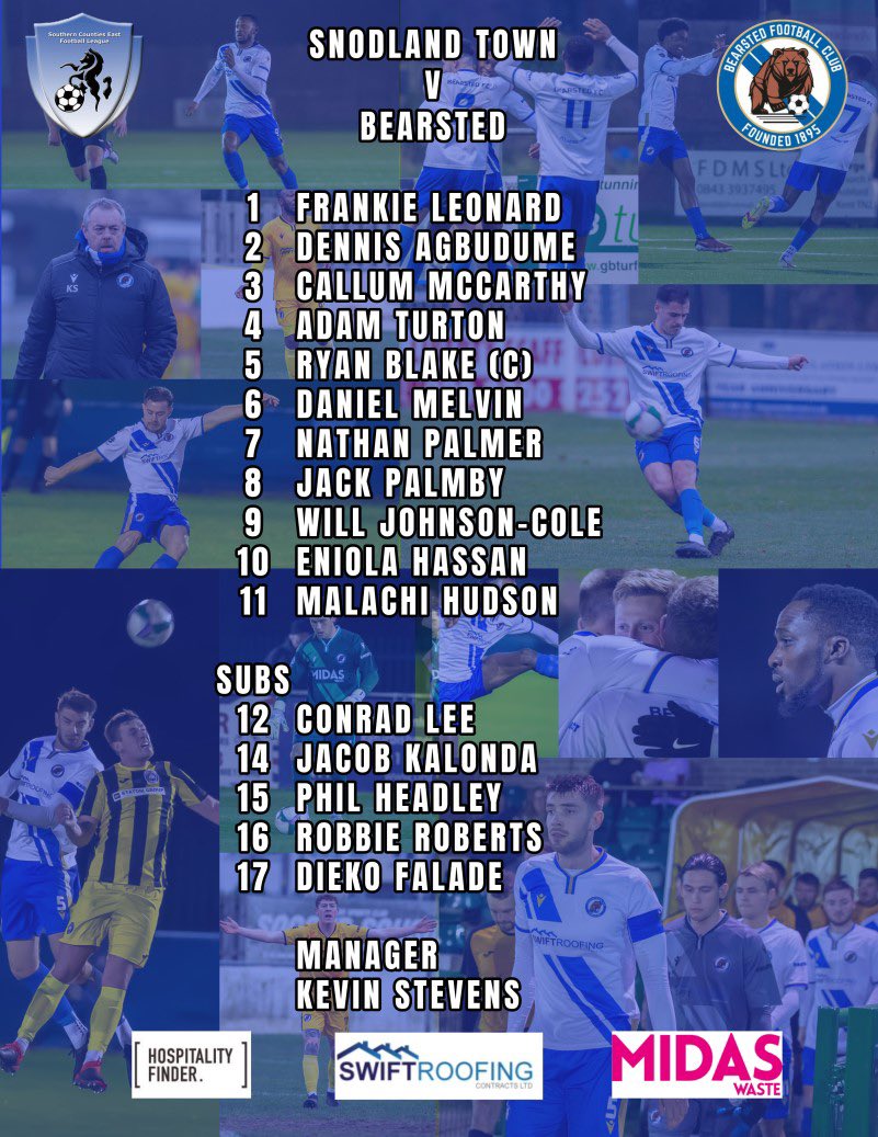 Todays team to face <a href="/snodlandtownfc/">Snodland Town FC</a> 
<a href="/SCEFLeague/">Presence & Co. SCEFL League</a> <a href="/NonLeagueCrowd/">Non League Crowds</a> #bearstedfc #bears #football #scefl #kent #kickoff