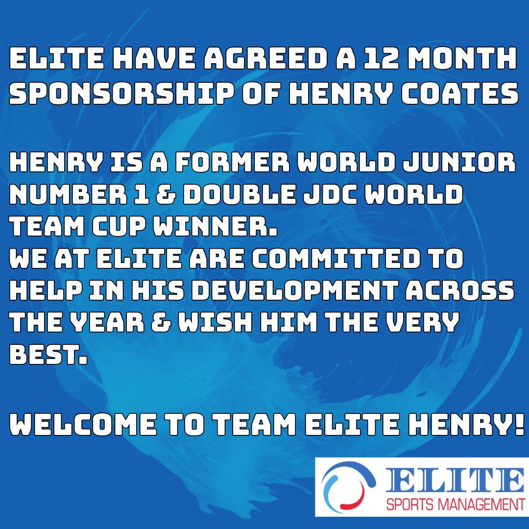 Elite Sports Management are delighted to announce the sponsorship of the very talented Henry Coates for the next 12 months! Wishing @HenryCoates5 all the best for the year ahead. 🎯