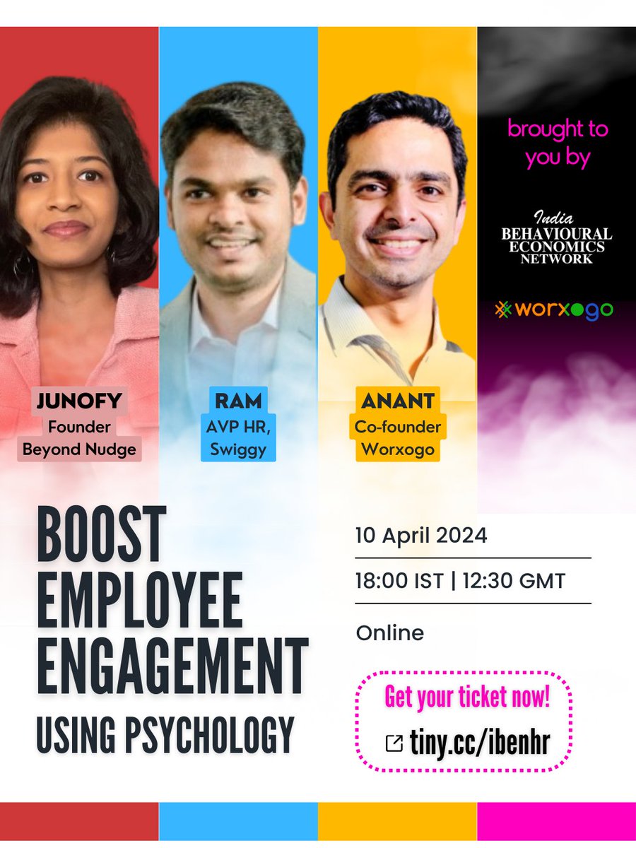 Join us and discuss how we can boost #EmployeeEngagement using #BehaviouralScience! Whether you're in #HR or a #Founder or a #Manager, you will gain gain practical insights to enhance engagement and productivity. Register now! tiny.cc/ibenhr