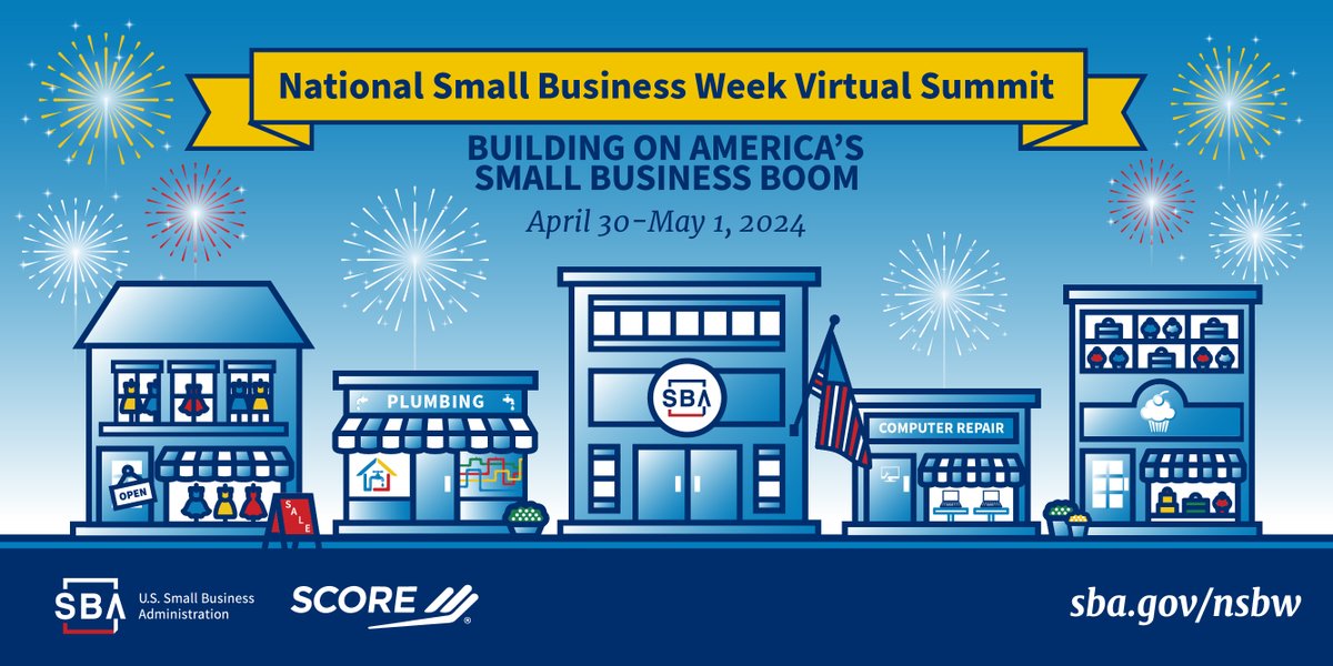 👀 Looking for resources to start or grow your small business?💻 Register for SBA’s National #SmallBusinessWeek Virtual Summit: ow.ly/FgvY50QRtjr