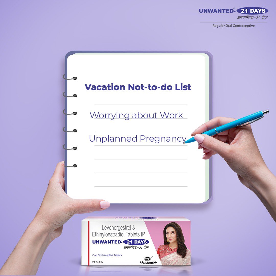 Relax and enjoy your vacation without any worries with Unwanted 21 Days Regular Oral Contraceptive Tablets.
.
.
.
.
.
#familyplanning #Birthspacing #contraceptivetablets #UnwantedGyaan #BeConfident #PregnancyByChoice #parenting #Choice #equality #unwanted21days #Facts
