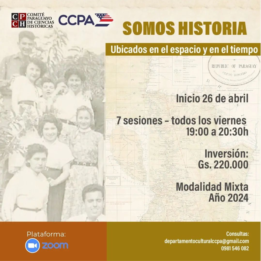 CPCH_Paraguay's tweet photo. El Centro Cultural Paraguayo Americano (CCPA) y el CPHC organizan la tercera edición del ciclo de talleres SOMOS HISTORIA - Ubicados en el tiempo y en el espacio, orientado a educadores y público en general.

#Tallerdehistoria #geohistoria #historiapy #CPHC #CCPA

Hilo 1/2 https://t.co/W5IgYGEVqT
