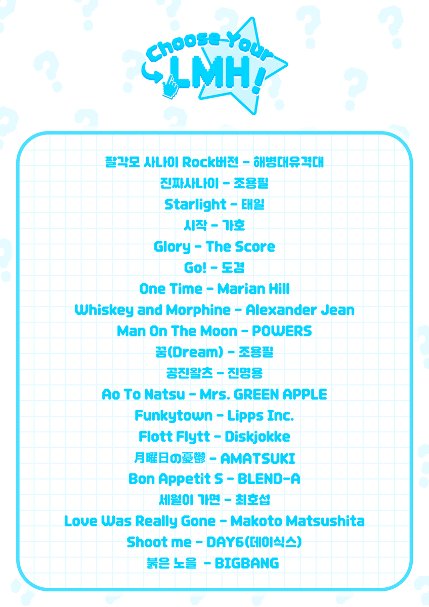 LMH_Captain_4's tweet photo. 🎧 『Choose your LMH!』 플레이리스트 🎧

각 AU별로 어울리는 음악을 선곡하여 카페 내부에 랜덤으로 재생했습니다!

곡들의 제목은 유튜브 뮤직을 기준으로 기재하였습니다!

재생목록 링크 : https://t.co/EY397EsAqR https://t.co/P9U61W7xYT