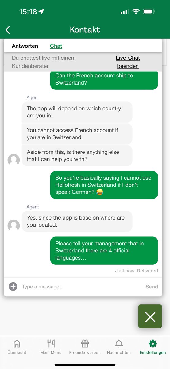 andreasweiz's tweet photo. @HelloFresh Might be time to realise that in Switzerland there are 4 official languages… we don’t all speak German! https://t.co/STavBKBEnc