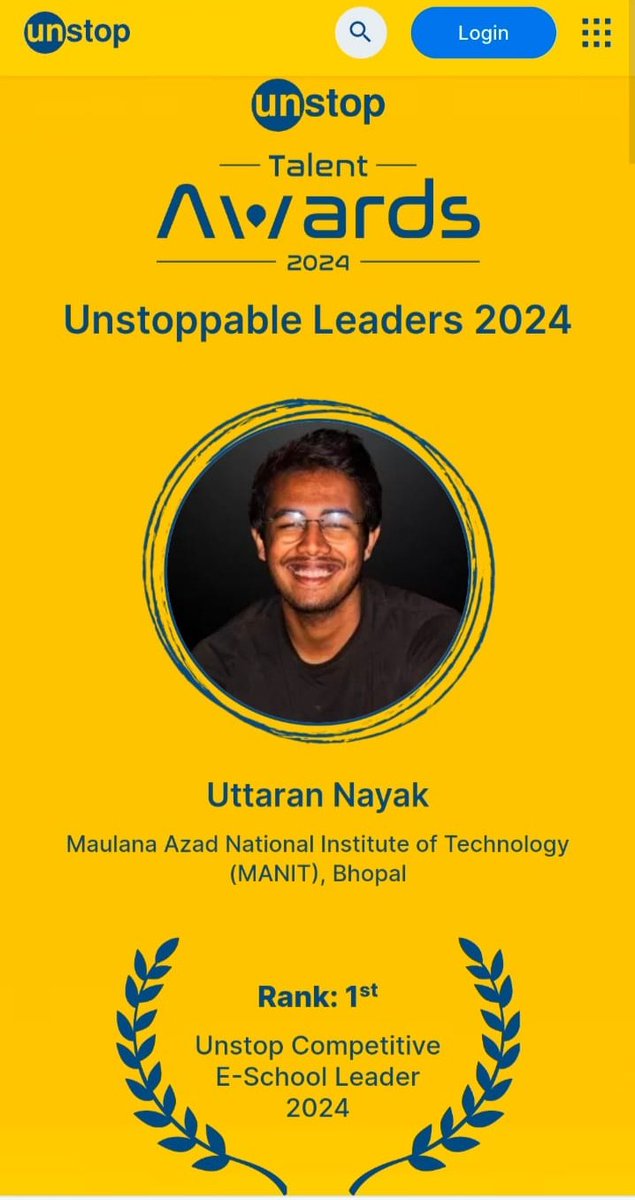 Mr. Uttaran Nayak and Mr. Thrishul Reddy simultaneously won the 1st and 2nd ranks in the Unstop Talent Award 2024 for Unstop Competitive E-School Leader 2024