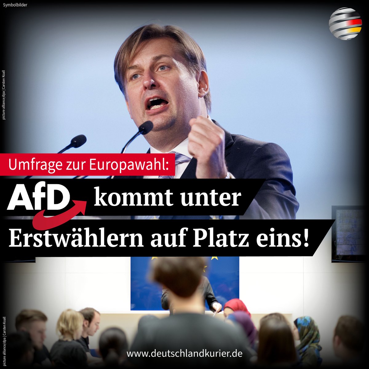 Erstmals dürfen in Deutschland Wähler ab 16 Jahren bei der #Europawahl im Juni abstimmen. Wie schon bei den Landtagswahlen zuletzt in Bayern und Hessen verzeichnet die @AfD auch mit Blick auf die Europawahl Spitzenwerte bei Jungwählern. 14 Prozent von ihnen sprechen der #AfD am…