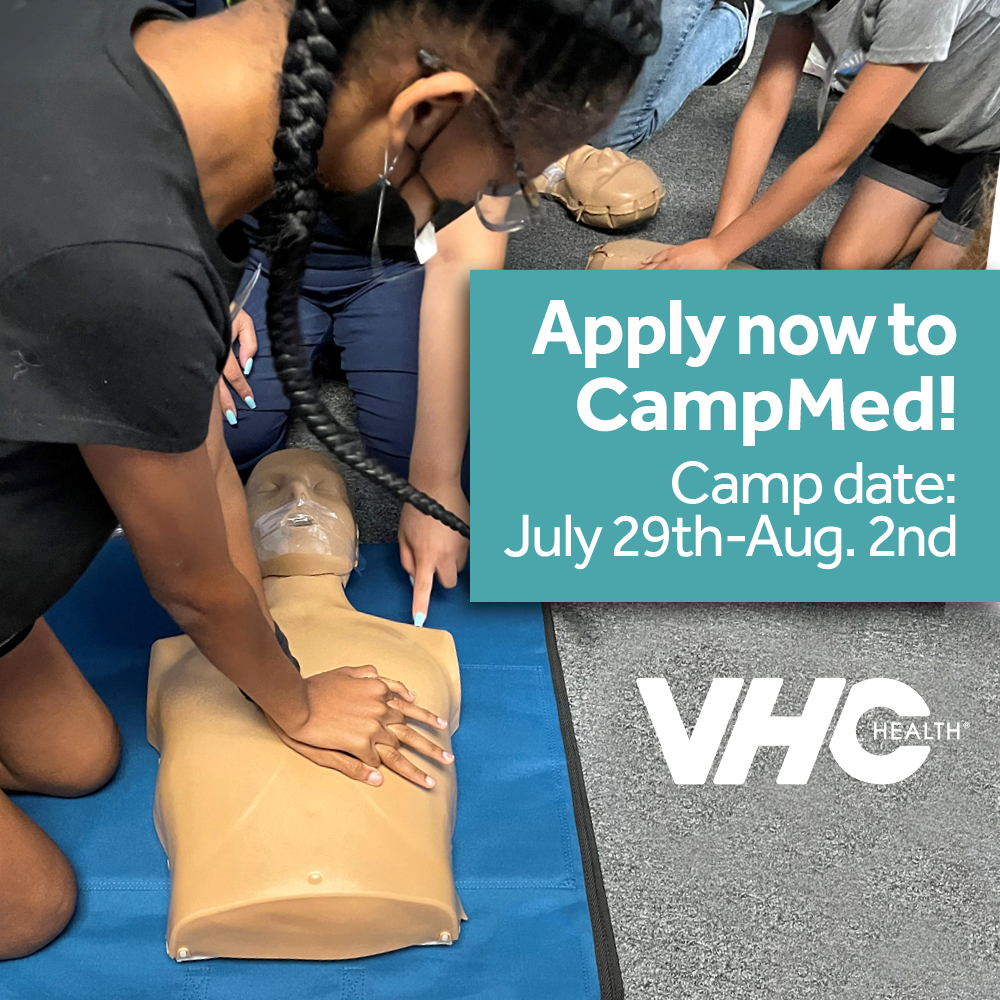 🚑 CampMed is a week-long camp with hands-on activities for middle school students who are interested in healthcare. 🗓 CampMed 2024 | Monday, July 29 - Friday, August 2 ✍️ Apply at vhchealth.org/campmed ❓Contact campmed@vhchealth.org