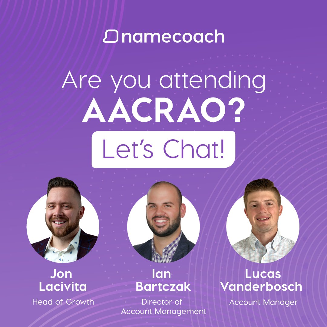 Namecoach's tweet image. Namecoach is headed to Columbus for the AACRAO conference! 🌟🏙️

Stop by booth 532 and chat with our team to discover the importance of accurate name pronunciation in admissions and how it contributes to creating an inclusive learning environment. 💜🤝

hubs.la/Q02rbpQW0
