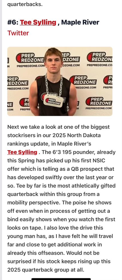 SyllingTee's tweet photo. Thank you @NWahlScouting for the write up!
@CoachSchrenk 
@PrepRedzoneDAK https://t.co/esRWjbcA08