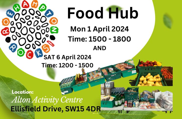 Food Hub Mon 1 April, 1500-1800 & Sat 6 April, 1200-1500 at Alton Activity Centre