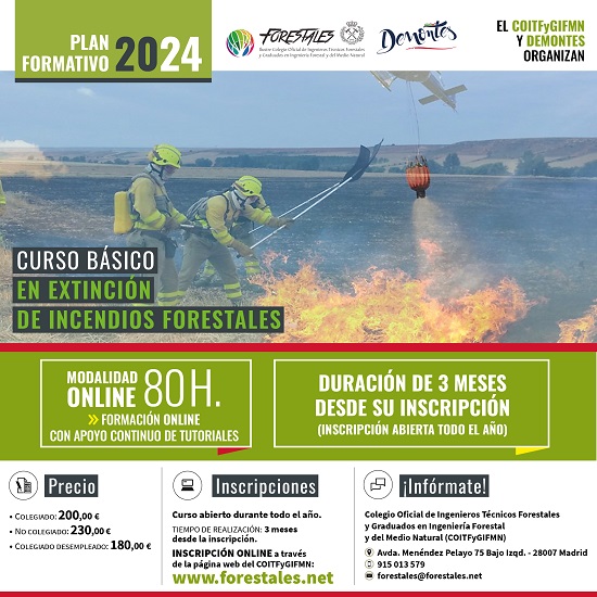 IngForestal50's tweet photo. ABIERTO el período para la MATRÍCULA en el “Curso On-Line Básico en Extinción de Incendios Forestales” que se iniciará el próximo 16 DE ABRIL. Ofrece los conocimientos teóricos y prácticos necesarios para desempeñar los cometidos de bombero forestal.
#extincionincendios #formacionincendios #formaciononline
MÁS INFO E INSCRIPCIONES EN:
https://t.co/z5oK6GFvft