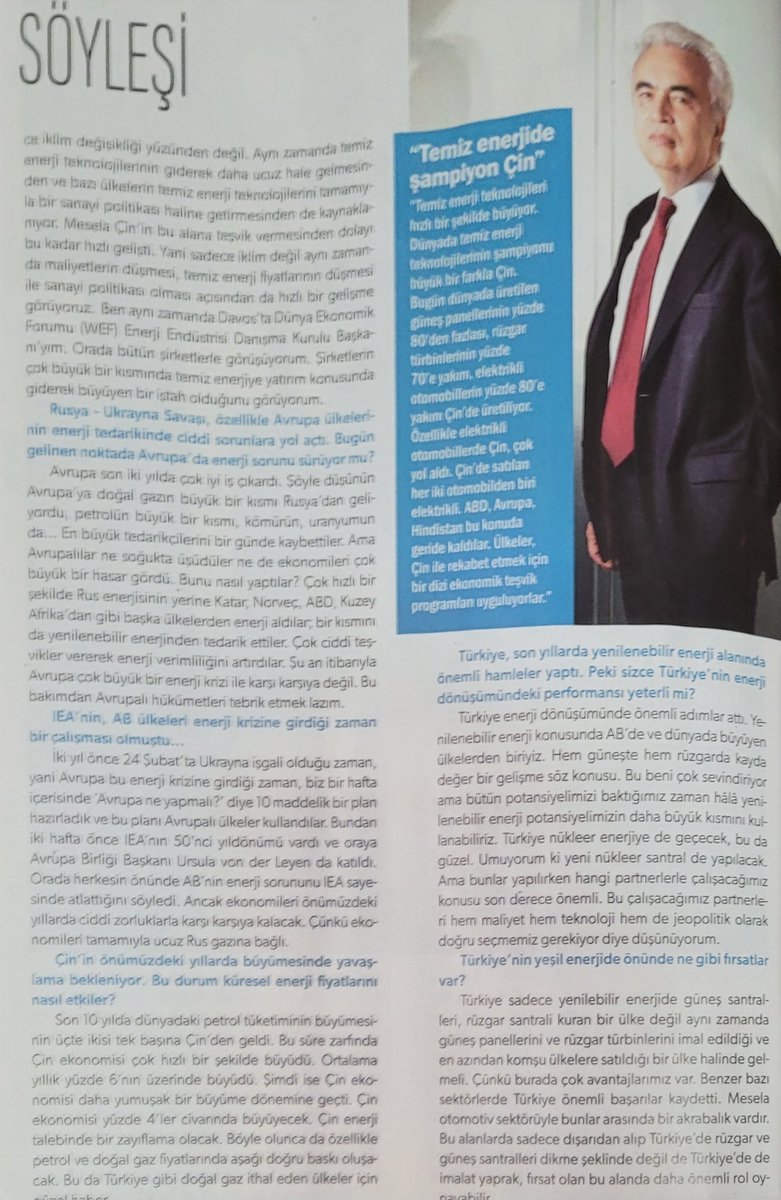 Uluslararası Enerji Ajansı (IEA) Başkanı Fatih EROL ile yenilenebilir enerji üzerine bir röportaj (via <a href="/EkonomistDergi/">Ekonomist Dergisi</a>)