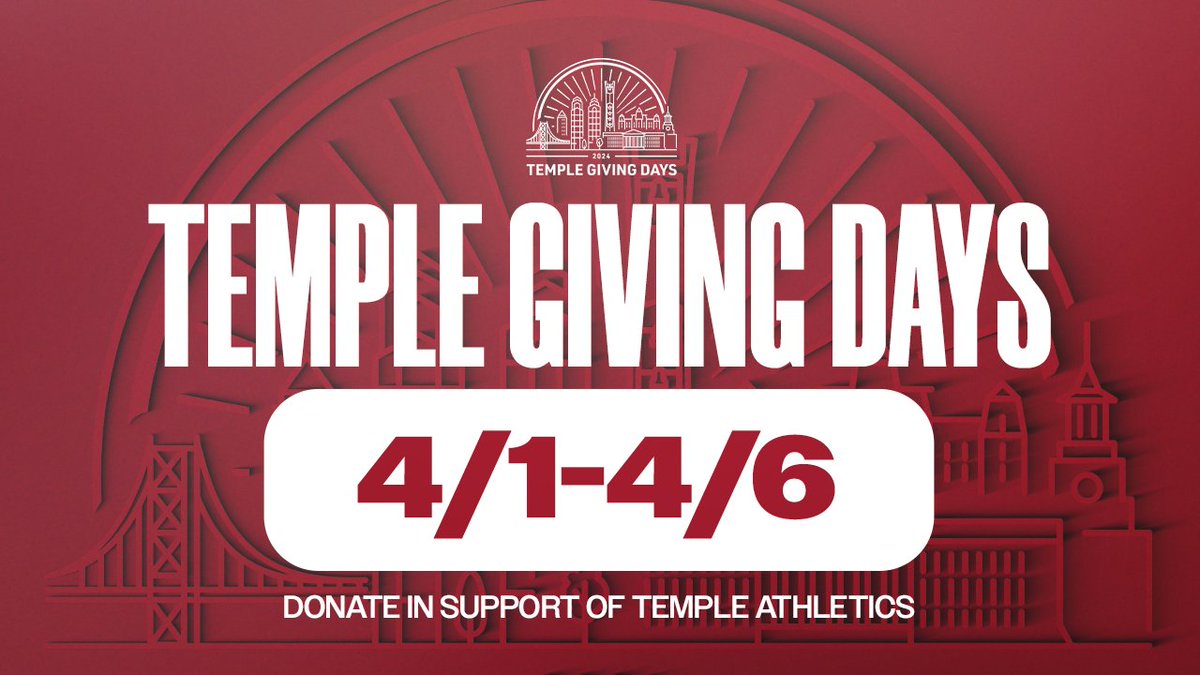 Temple Giving Days are here! 🍒⚪️ Between April 1-6, alumni, fans, parents and friends are invited to make a gift to support an area of Temple Athletics they care most about. More information below 👇 owlsports.com/TempleGivingDa…