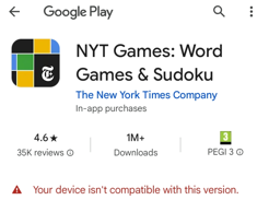 SEOPuzzleSolver's tweet image. Hey @NYTGames, seems like your app is not compatible with all devices. Any chance of expanding your app&apos;s horizons? Looking forward to enjoying your content everywhere.