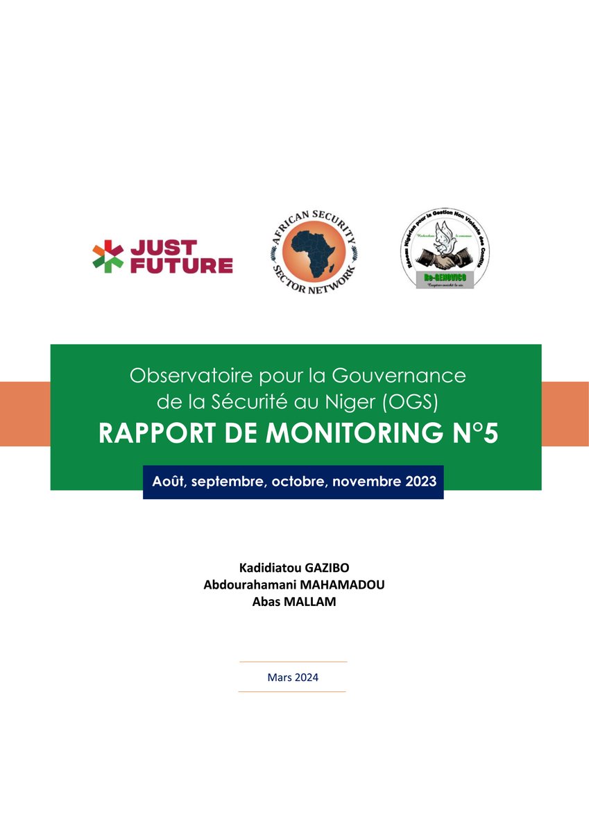 Ce nouveau #rapport réalisé par l'#OGS avec l'appui de l'#ASSN dans le cadre du programme @Just__Future, recense les incidents sécuritaires enregistrés dans les 8 communes des régions de #Maradi, #Tahoua & #Tillaberi au #Niger. Disponible ici👉bit.ly/ASSN57 #RSS