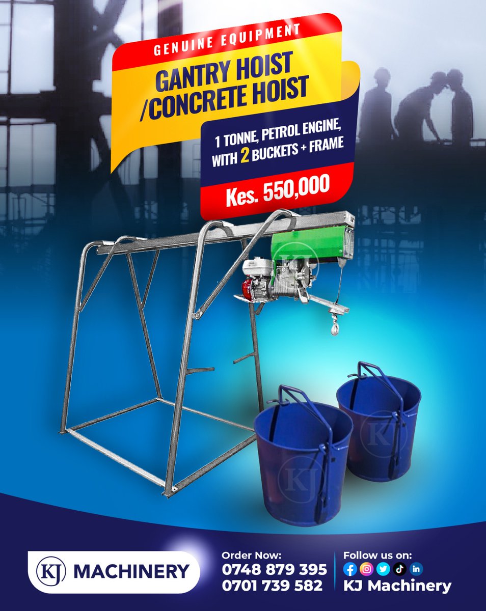 #KJMachinery offer Construction friendly equipment;

Concrete/Gantry Hoist 
Double buckets
Ksh. 550,000/=
Delivery done countrywide.
 call;     0701 739 582
               Or
               0748 879 395
(WRCSafariRally2024 Goro JambojetAt10 Sifuna Sakaja UhurusProphecyFulFilled )