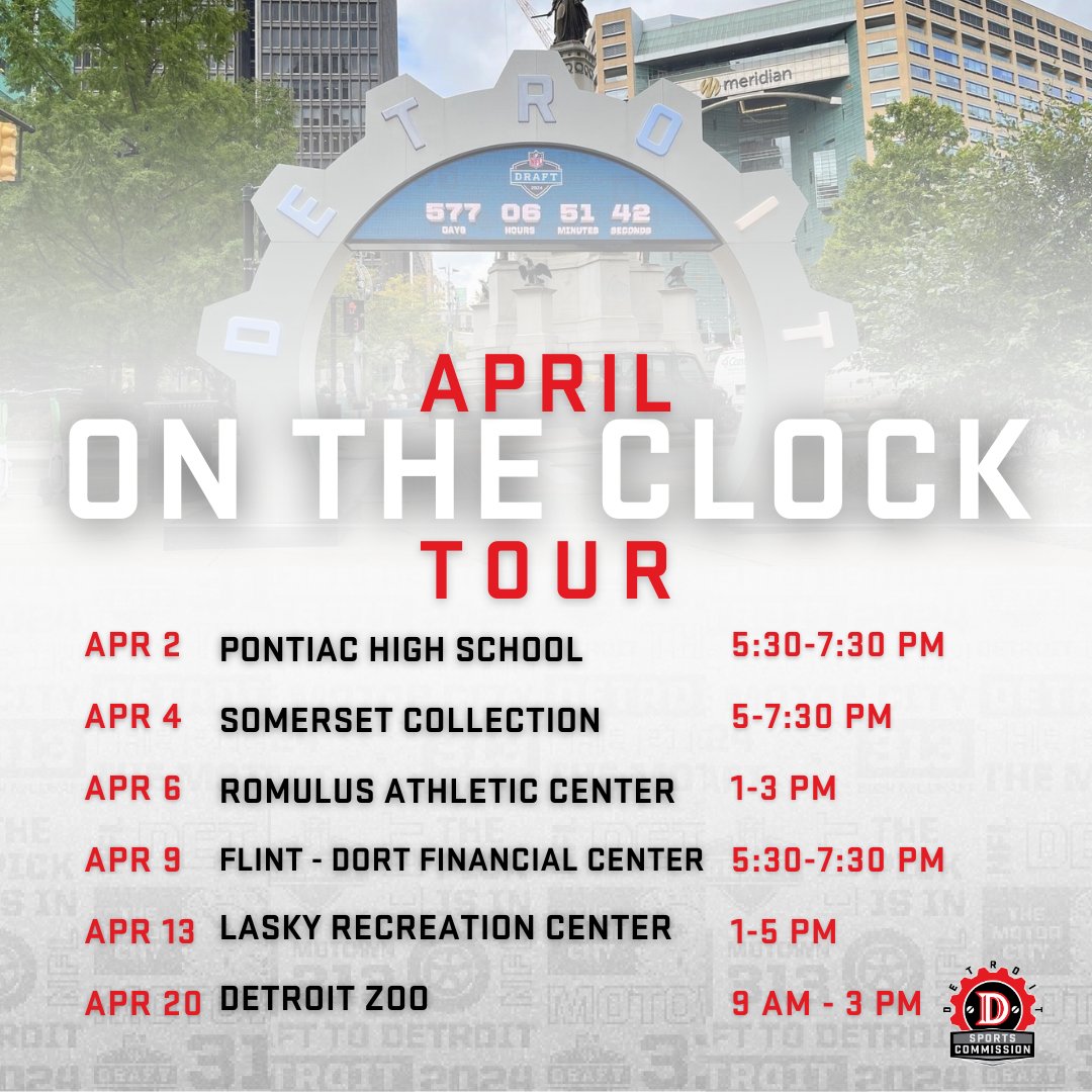 Less than one month until the 2024 NFL Draft comes to Detroit! Over 10,000 football fans have already attended the 'On The Clock Tour'! Check out the full calendar of events to see if we'll be making a stop near you! #OTCT #NFLDraft #2024NFLDraft #Detroit #DetroitSports