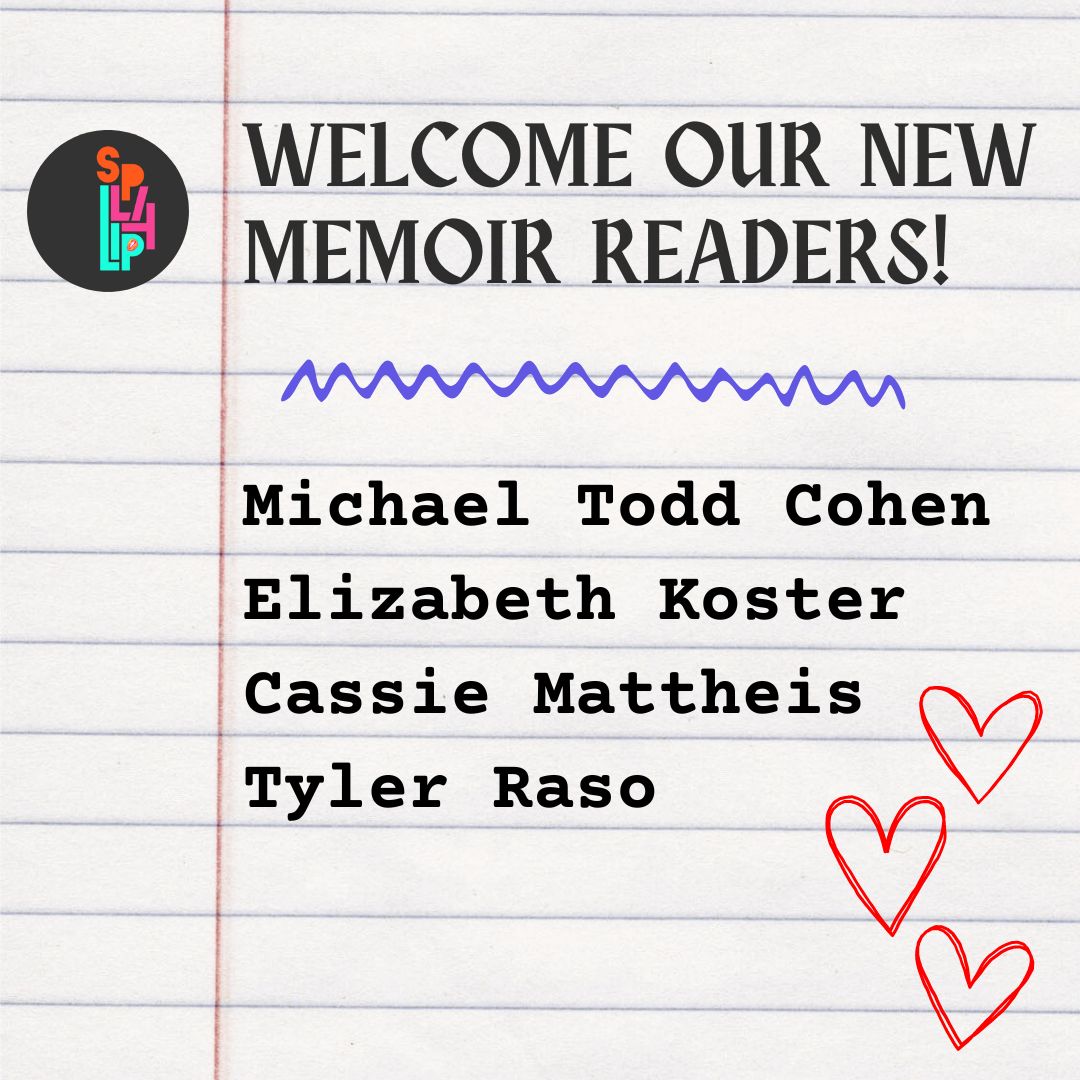 splitlipthemag's tweet photo. We are so thrilled to announce that SLM contributors @elizkoster, @cassiemattheis, @spaghettiutopia, and Michael Todd Cohen are joining the team as Memoir Readers! 😍 Welcome aboard! https://t.co/lBSUPUjmNj