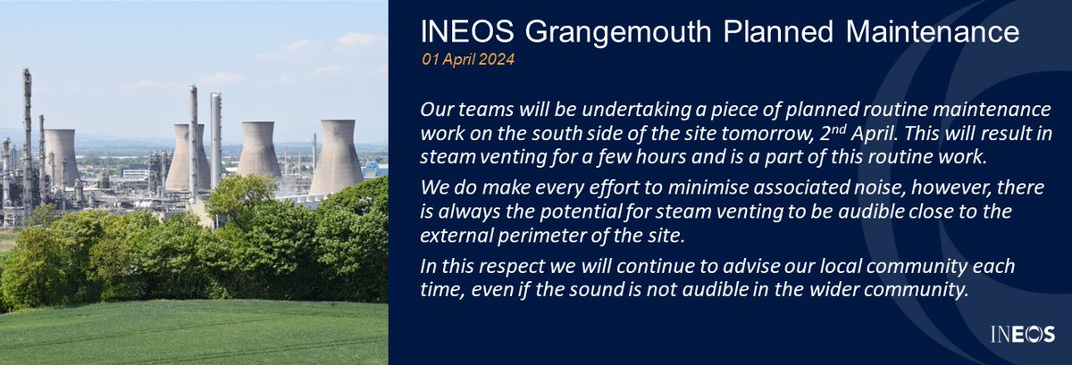 INFO: Planned maintenance at the INEOS Grangemouth site from 02 April @ScottishEPA