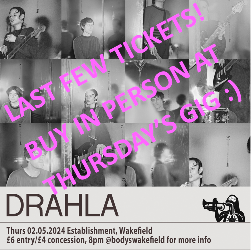 Our 2nd May #Drahla show on is all but sold out!! The few remaining tickets will be available to buy in person at the @fig_by_four + @itsadamhopper gig this Thursday🥰 looking forward to seeing your lovely faces. Thanks everyone who has bought tickets for either show so far 😄