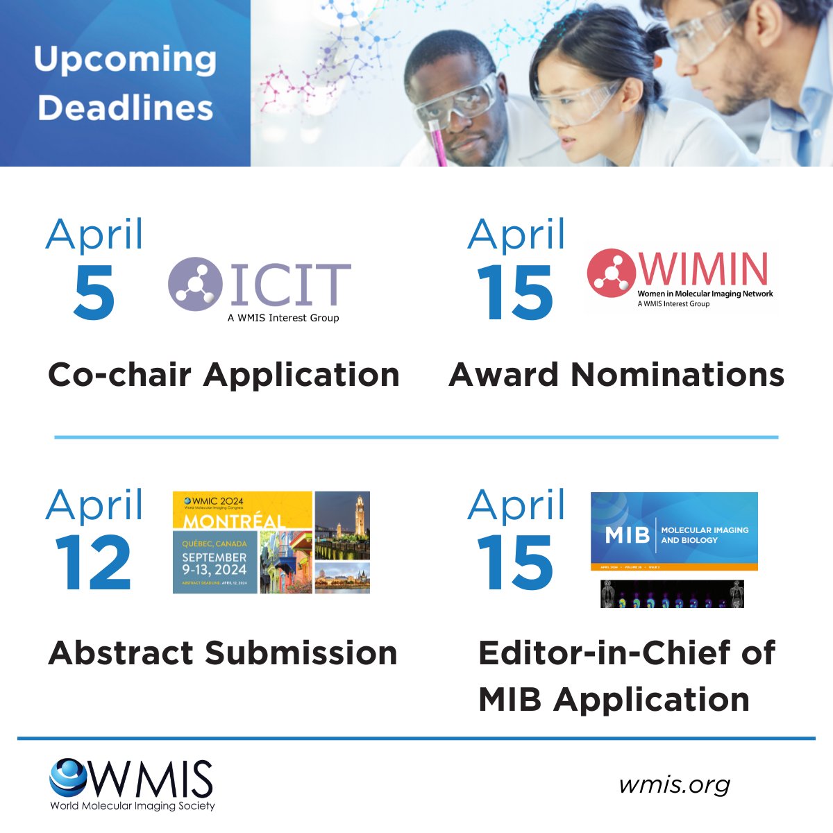 Upcoming WMIS Deadlines - Don't let these opportunities pass you by! Apply/Submit now. View all upcoming events: wmis.org/calendar-of-ev…