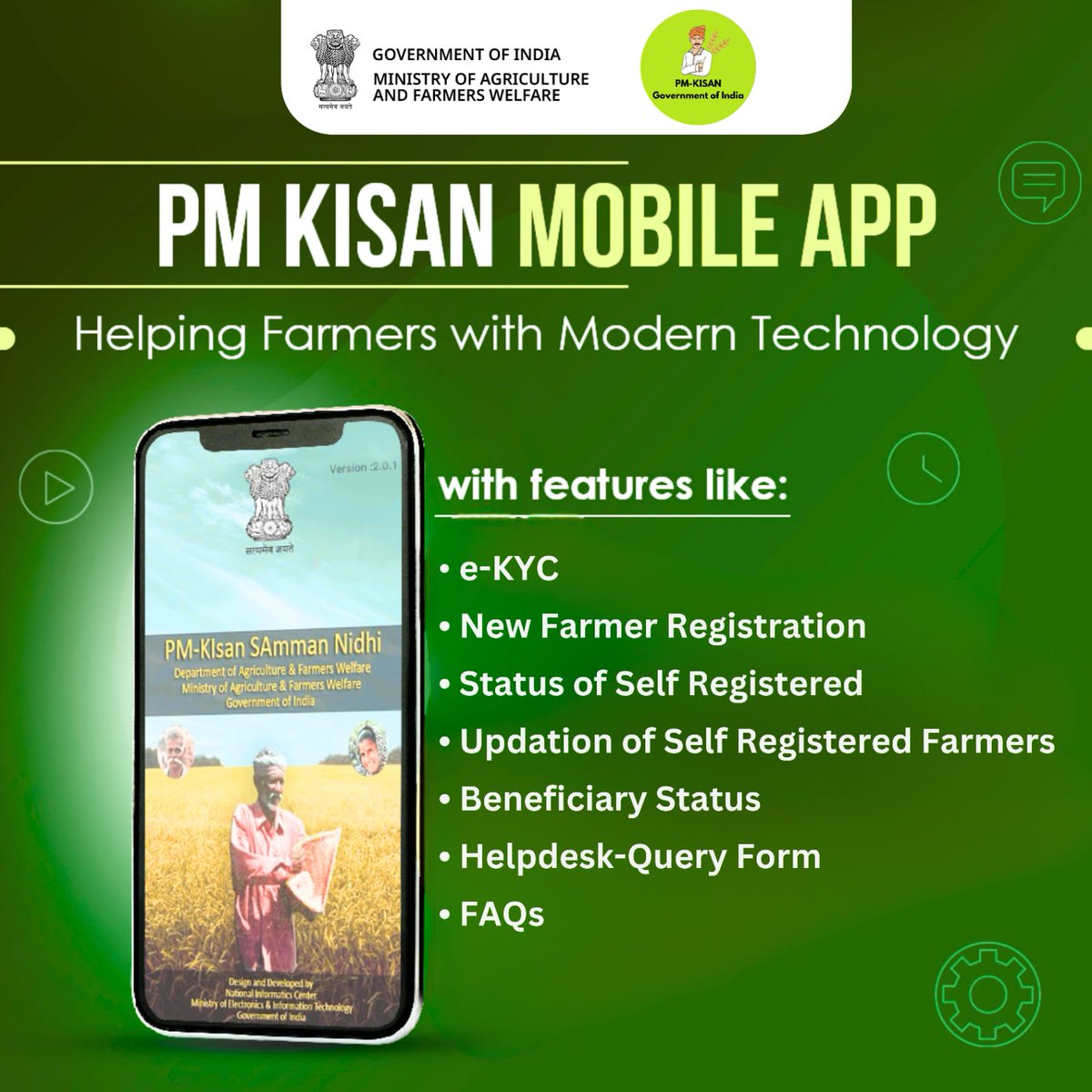 Digital farmer, Digital India! . Download the PM Kisan mobile app and get your e-KYC done for PM Kisan with multiple hassle free modes provided. #PMKisan #PMKisanSammanNidhi #PMKisanMobileApp #Farmers