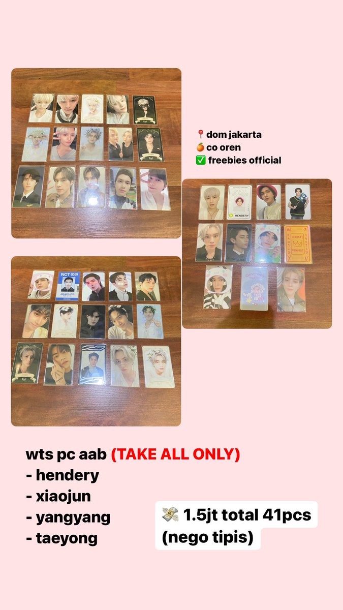 rnjunpie's tweet image. WTS PC AAB hendery xiaojun yangyang taeyong take all only yaa (41 pcs)

dom jaktim 
price on pict 

tags nct wayv jkt ready ina