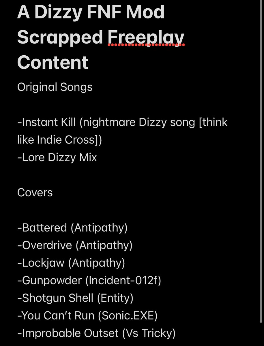 ArgentDevTeam's tweet photo. (4/?)

They were mainly just covers of existing FNF songs but most were scrapped due to one reason or another. Here is a small list compiling all of those songs: https://t.co/TaWjG6X3M5
