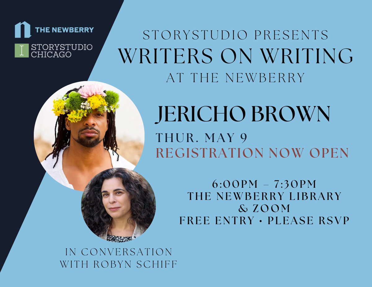 No foolin'! Registration is now OPEN for the next event in our Writers on Writing collaboration with @NewberryLibrary. On 5/9, we'll welcome poet @jerichobrown to the Newberry! Jericho will be in conversation with Robyn Schiff. The event is free! newberry.org/calendar/write…