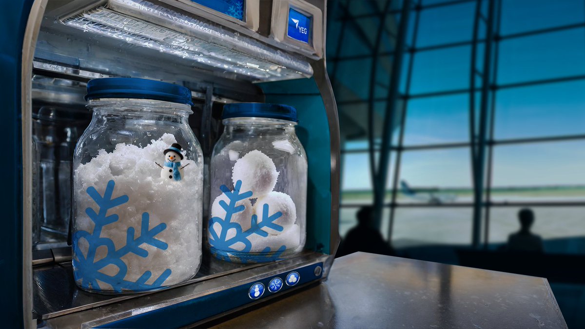 VoyagerYEG's tweet photo. De la neige à emporter? YEGxcellent! 🌨️❄️Mettez la main sur le nouveau souvenir le plus « cool » de l’Aéroport international d’Edmonton. Notre nouveau distributeur automatique de neige propose des flocons frais, des boules de neige préfabriquées et bien d’autres produits. https://t.co/Cj7YOEs3k5
