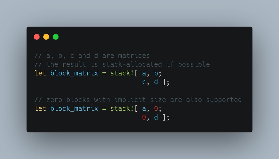Excited about landing the stack! macro for #nalgebra soon! Thanks to Birk Tjelmeland for the initial implementation. Procedural macros in #rustlang are pretty neat🤌 github.com/dimforge/nalge… @dimforge